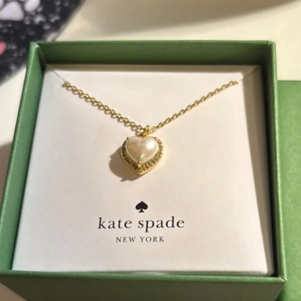 Kate Spade♠️ My Love Pave Diamond Pendant Heart W/Pearl Diamond Zirconia⌚🏃💨🚚 - Picture 4 of 15